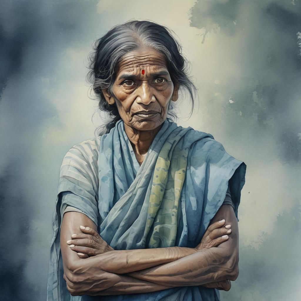 Indian Woman Portrait in Watercolor Aquarelle Style