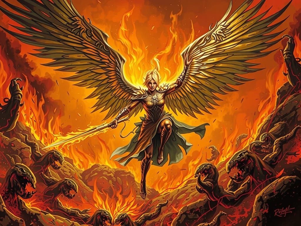 Powerful Fire Fairy Amidst Blazing Wildfire