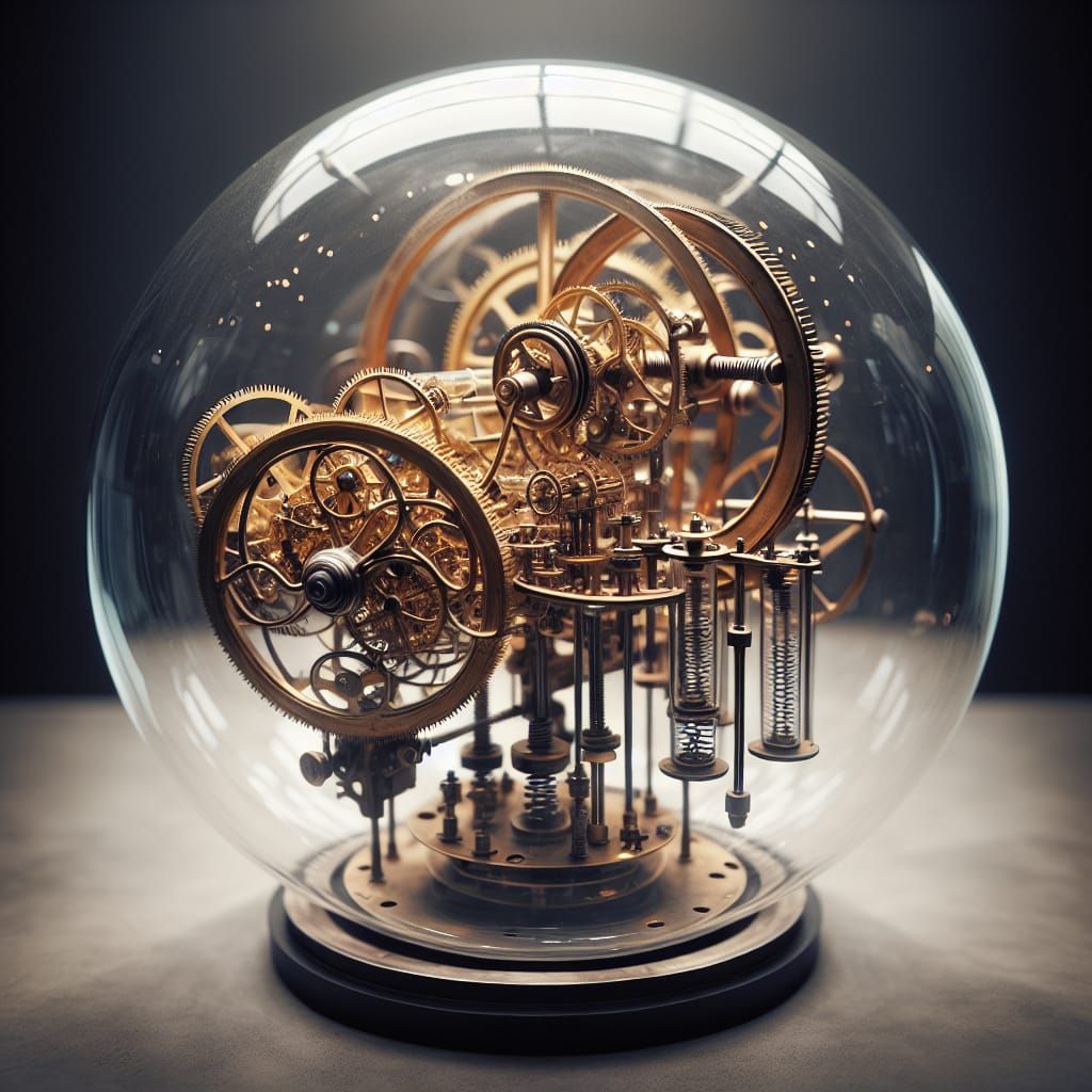 Clockwork Machine Encased in Glass Bottle
