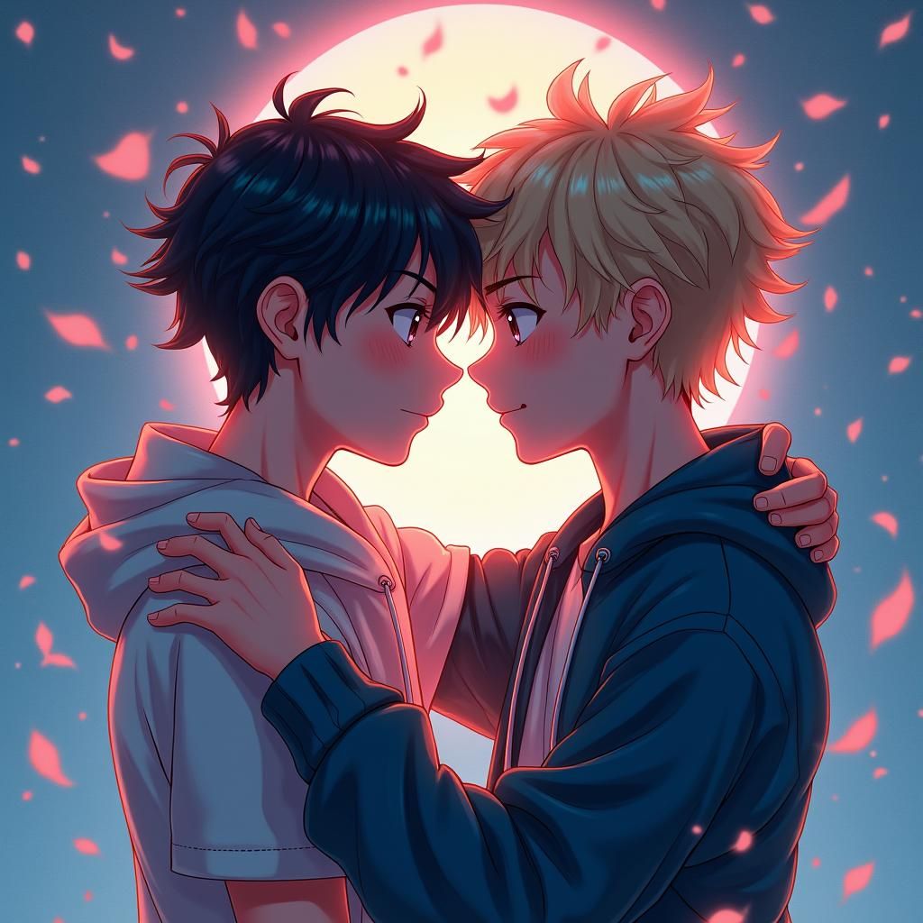 Teenage Boys Embrace in Studio Trigger Anime Style