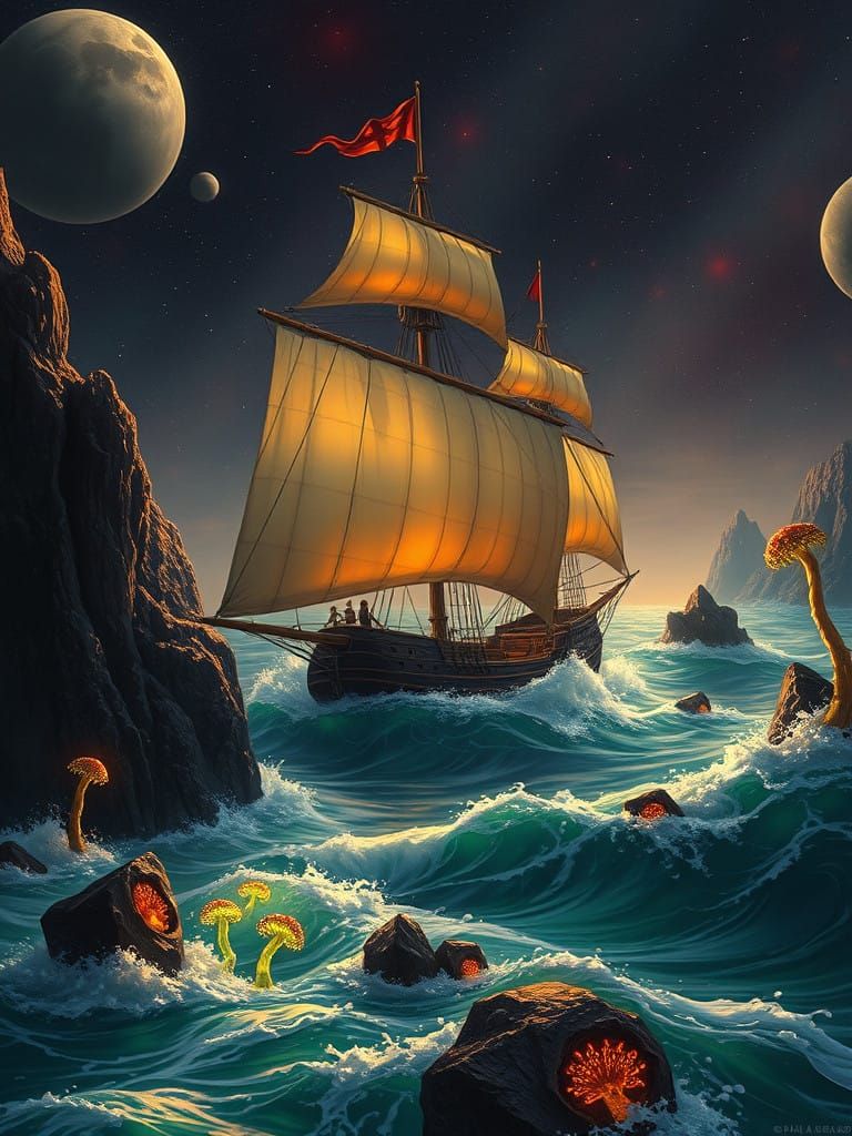 Steam-Powered Galleon Battles Turbulent Liquid Methane Seas...