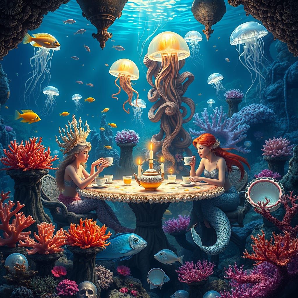 Underwater Tea Party in Vibrant Coral Reef Gallery