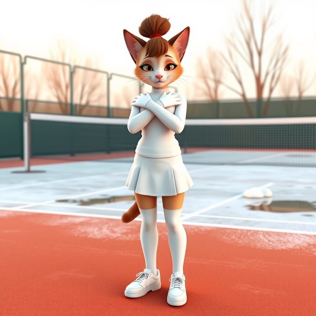 Surreal Cat Tennis Player in 3D Style