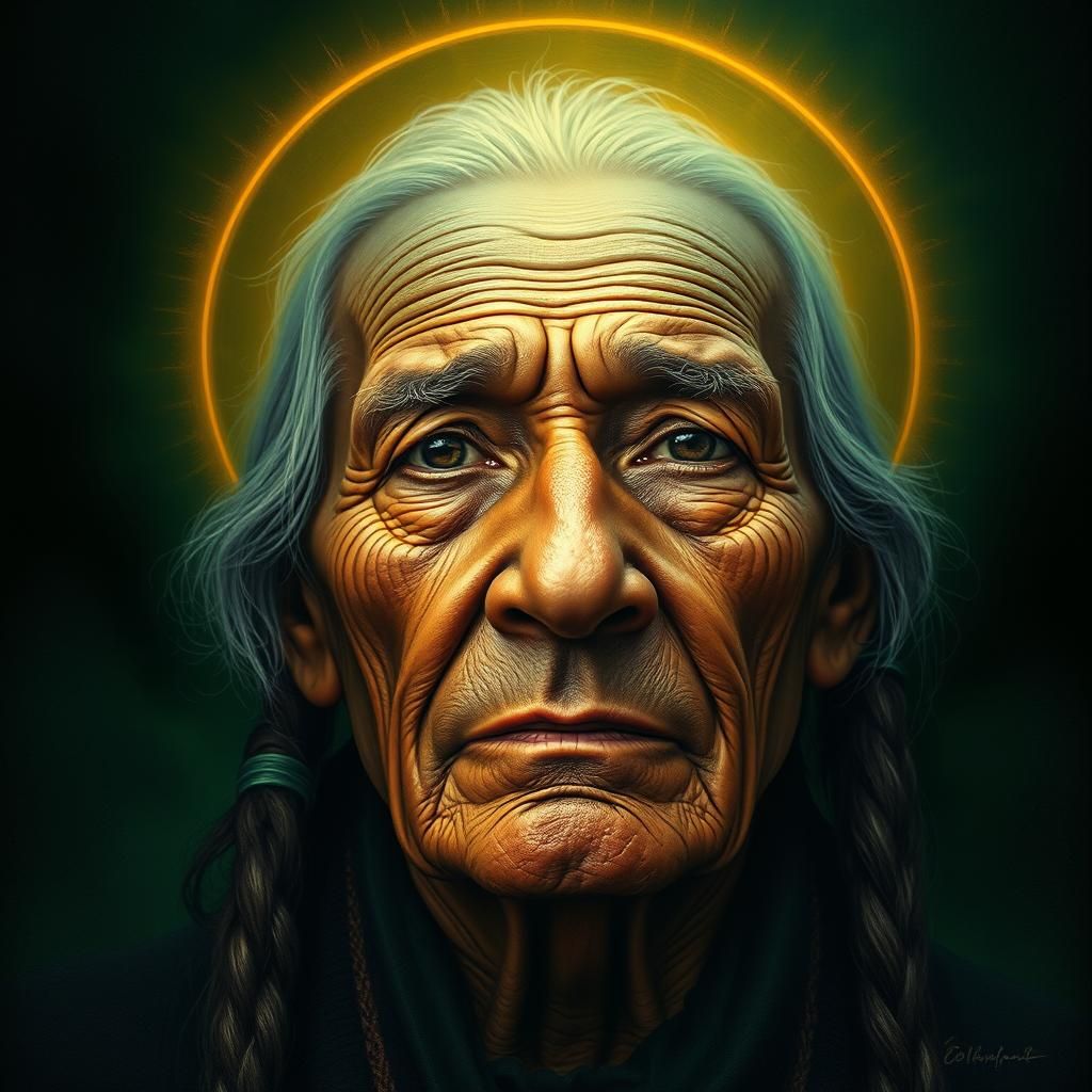 Serene Native American Elder in Modern Portraiture Style
