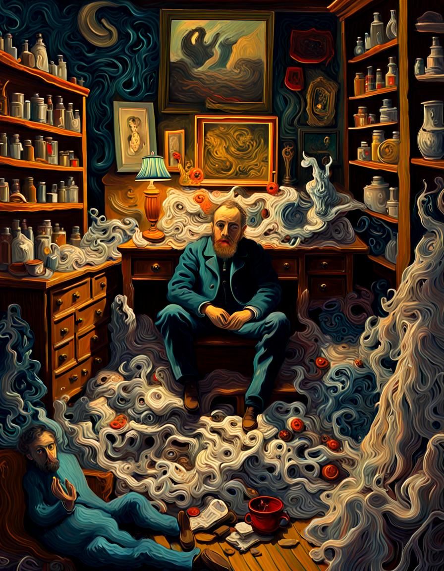 Surreal Painting of a Person Haunted by a Ghost