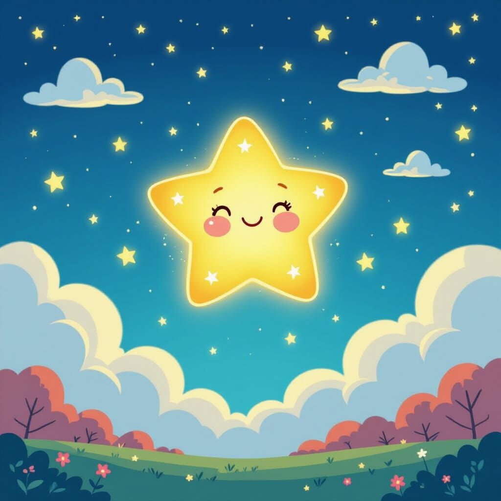 Magical Glowing Star in Vibrant Night Sky