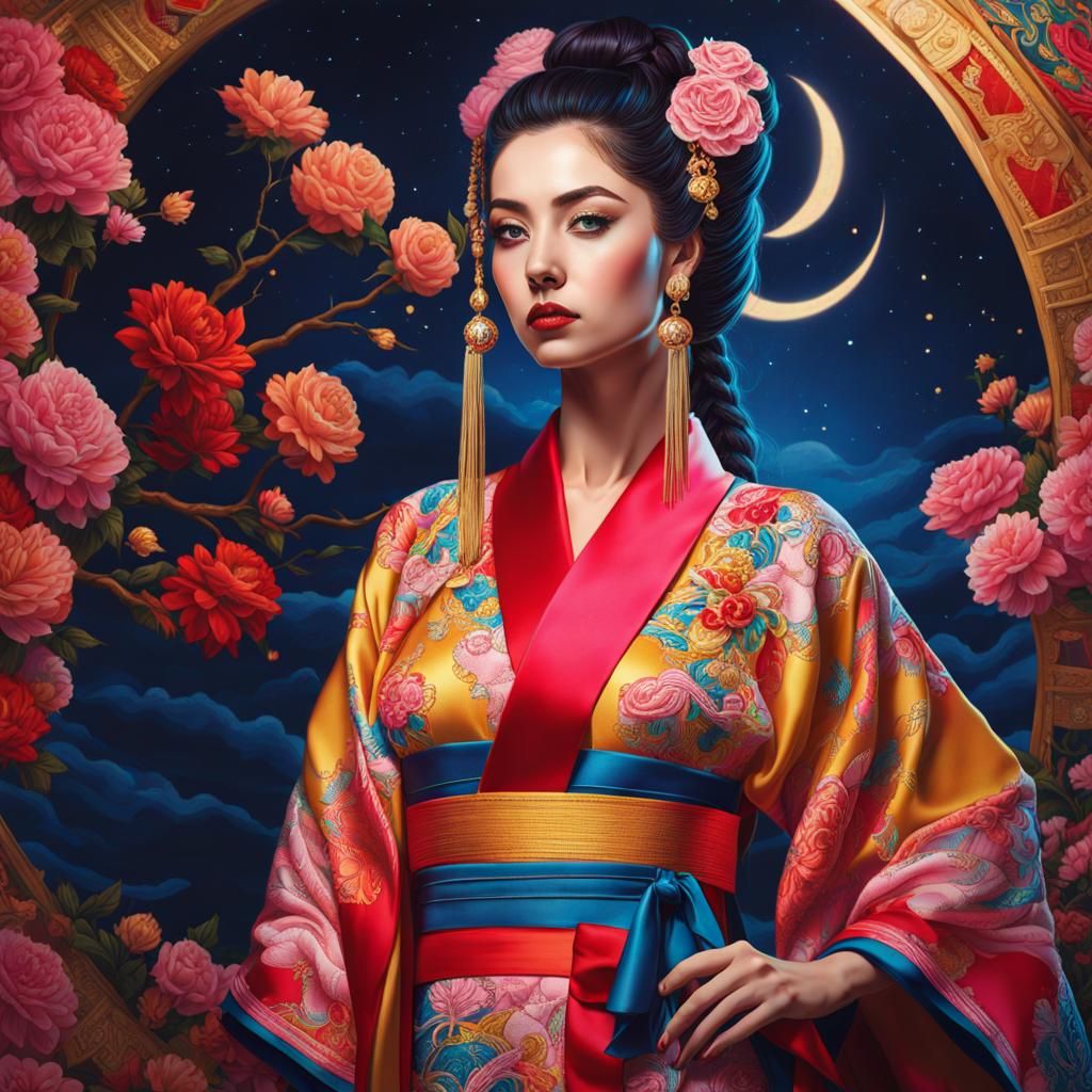 Woman in Sailor Moon Kimono, Hyperrealistic Art