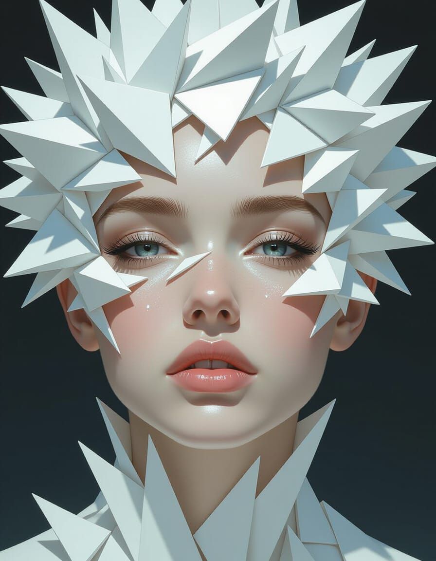 Porcelain Shard Hair Portrait in Expressionist Style