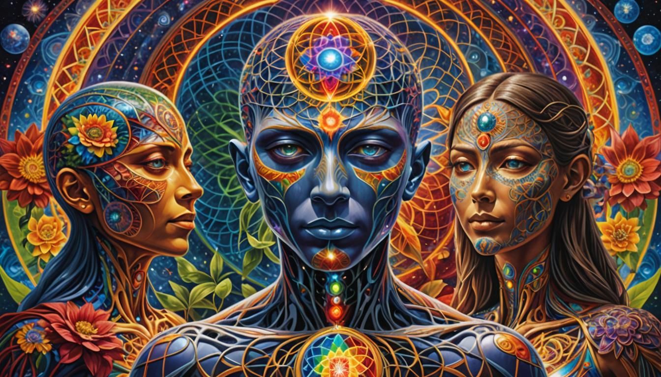 Androids with Chakras in Holographic Fractal Art