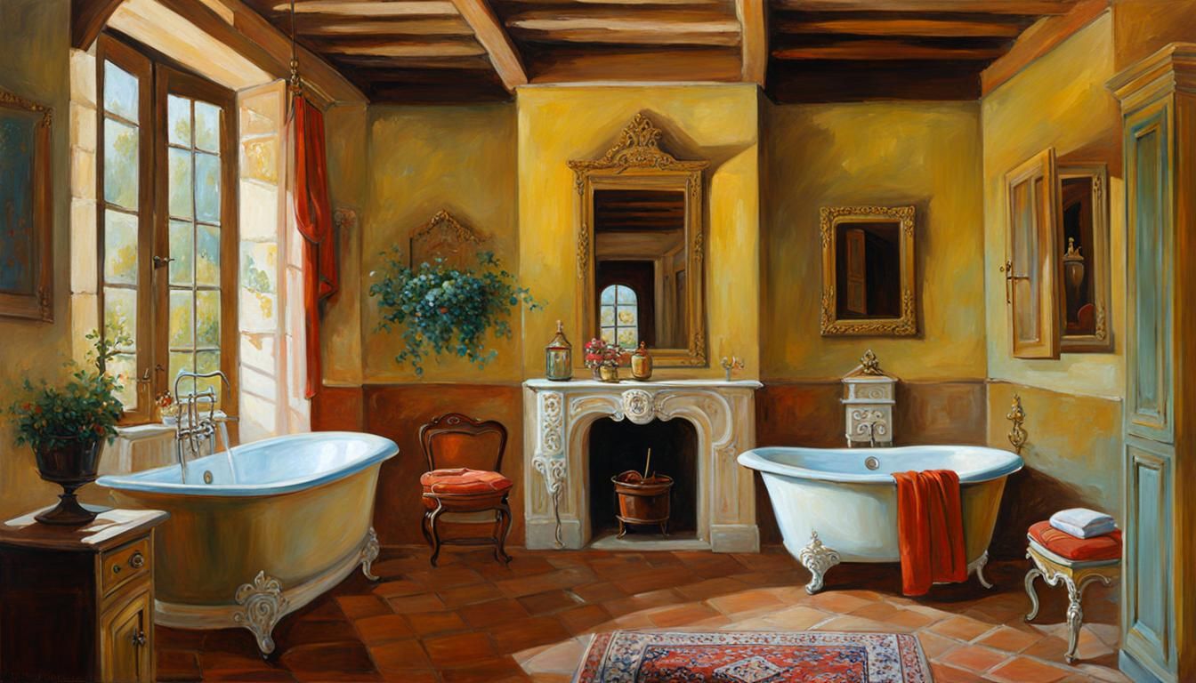 Provencal Bathroom Decoration: Oil Painting Style