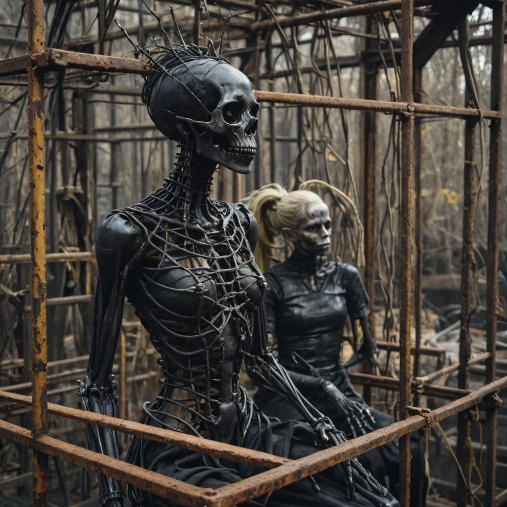 Eerie Creature in Cage: Industrial Photography
