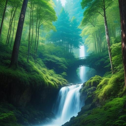 Fairytale Forest Scene with Towering Trees