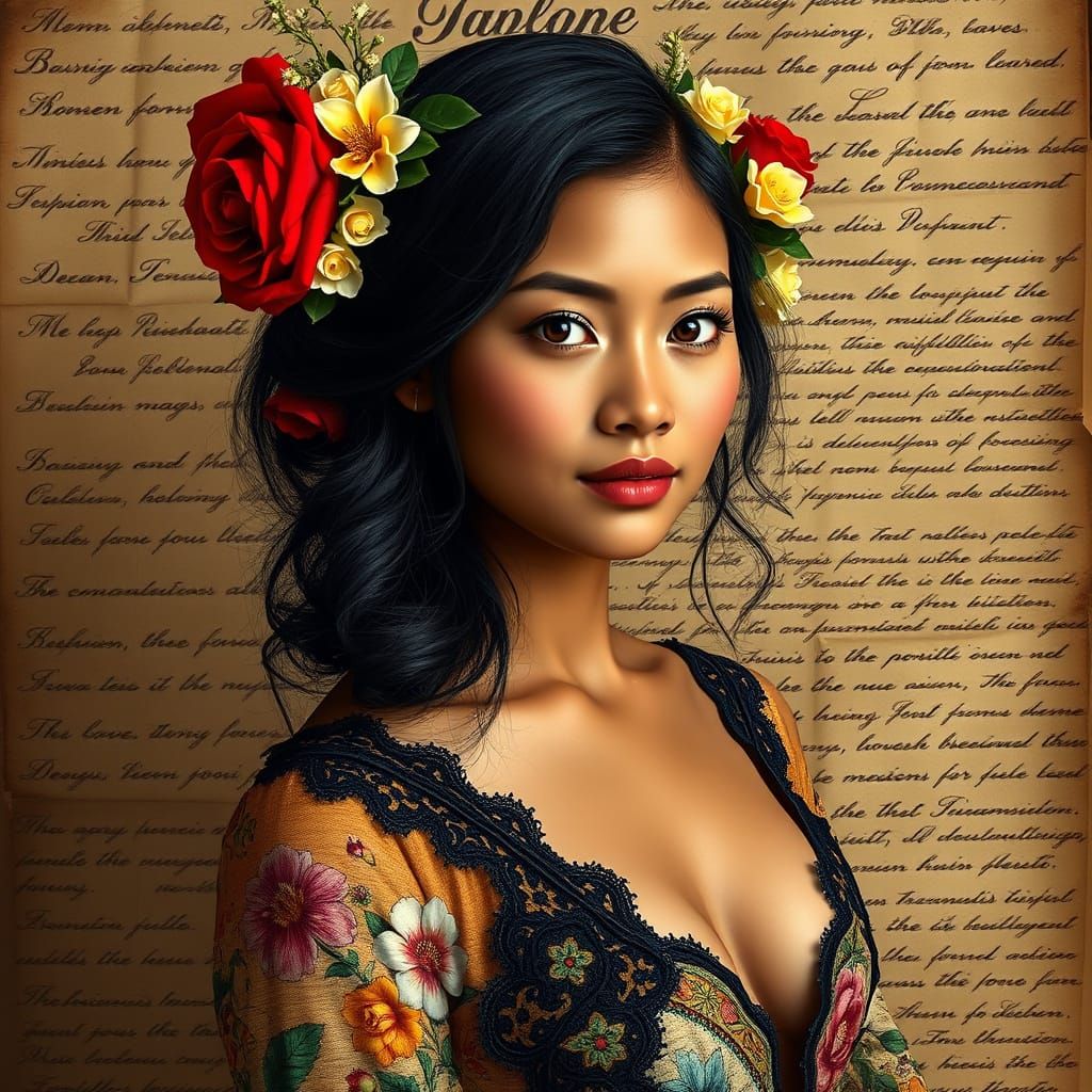 Indonesian Woman Portrait with Floral Accessories
