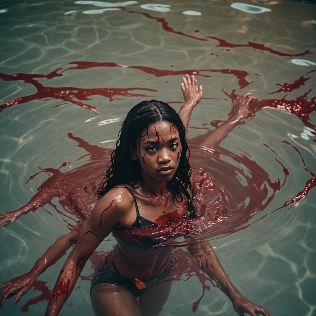 Dramatic Film Still: Woman in Pool of Blood