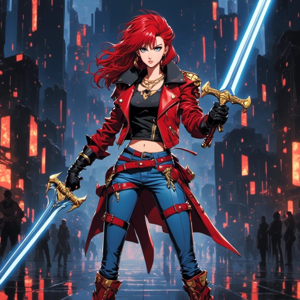 Anime RPG Warrior with Glowing Sword