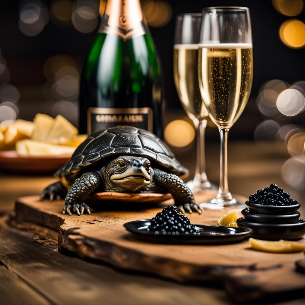 Turtles Celebrate with Champagne: A Professional Photo