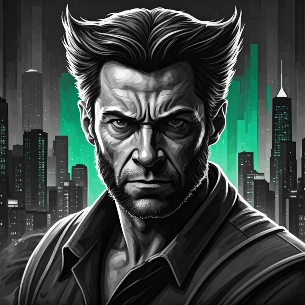 Cyberpunk Wolverine in Noir Cityscape