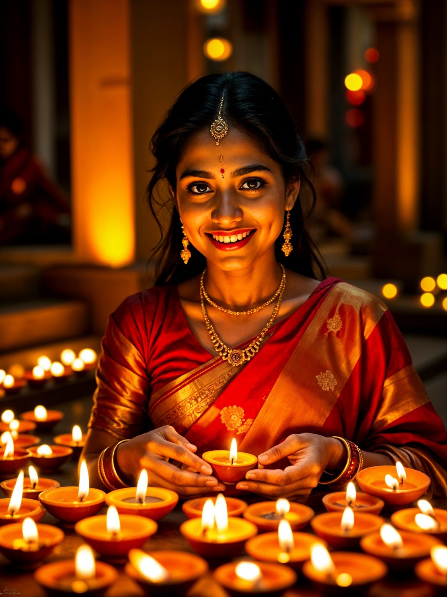 Indian Woman Celebrates Diwali in Elegant Sari
