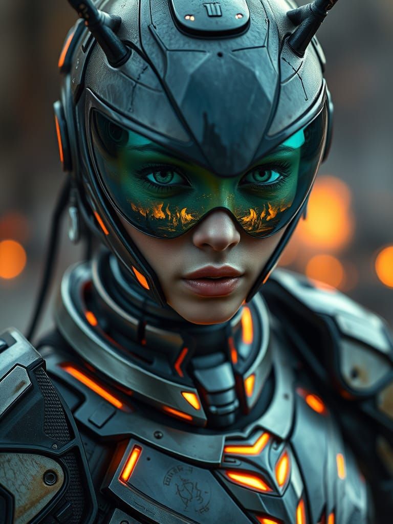 Woman in Insect Combat Armor, Sci-Fi Portrait