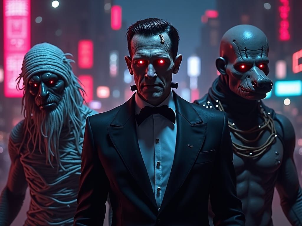 Cyberpunk Monsters Unleash Eerie Spectacle in Dystopian Metr...