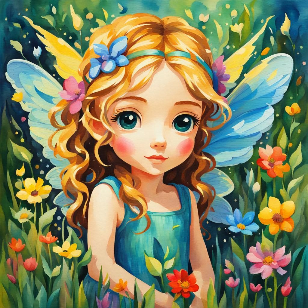 Word Art Fairy in Gouache Watercolor Style
