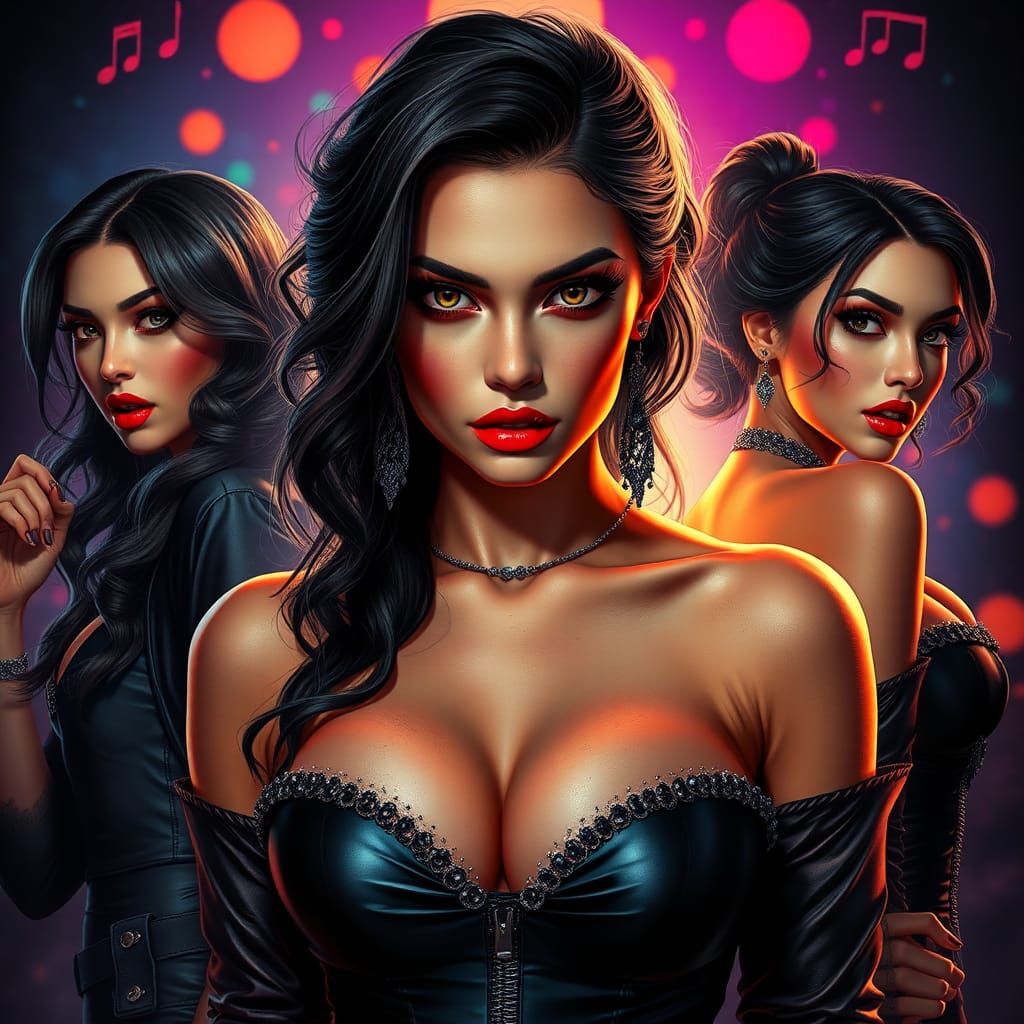 Woman with Red Lips in Three Outfits