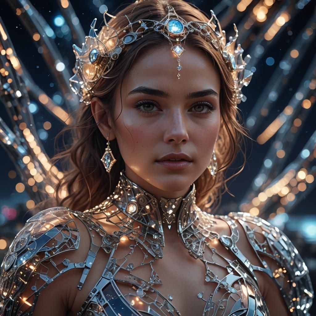 Woman in Glass Dress with Night Sky Background