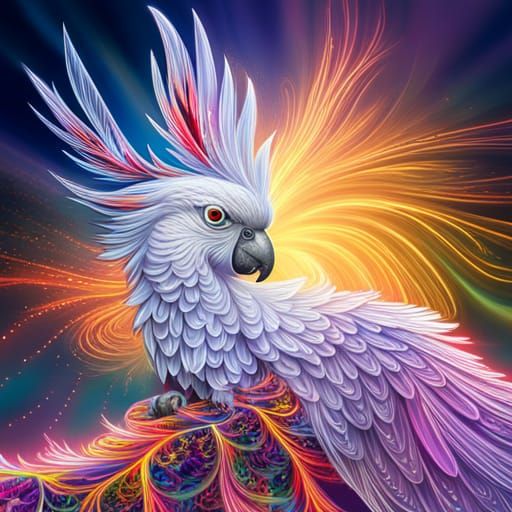 Sparkly Fractal Cockatoo in Digital Oil Painting Style
