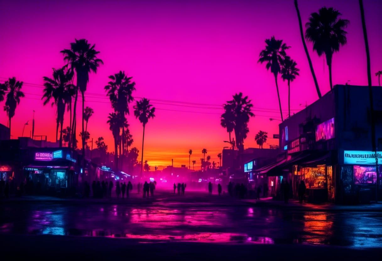 Venice Beach Sunset: Apocalyptic Cyberpunk Noir