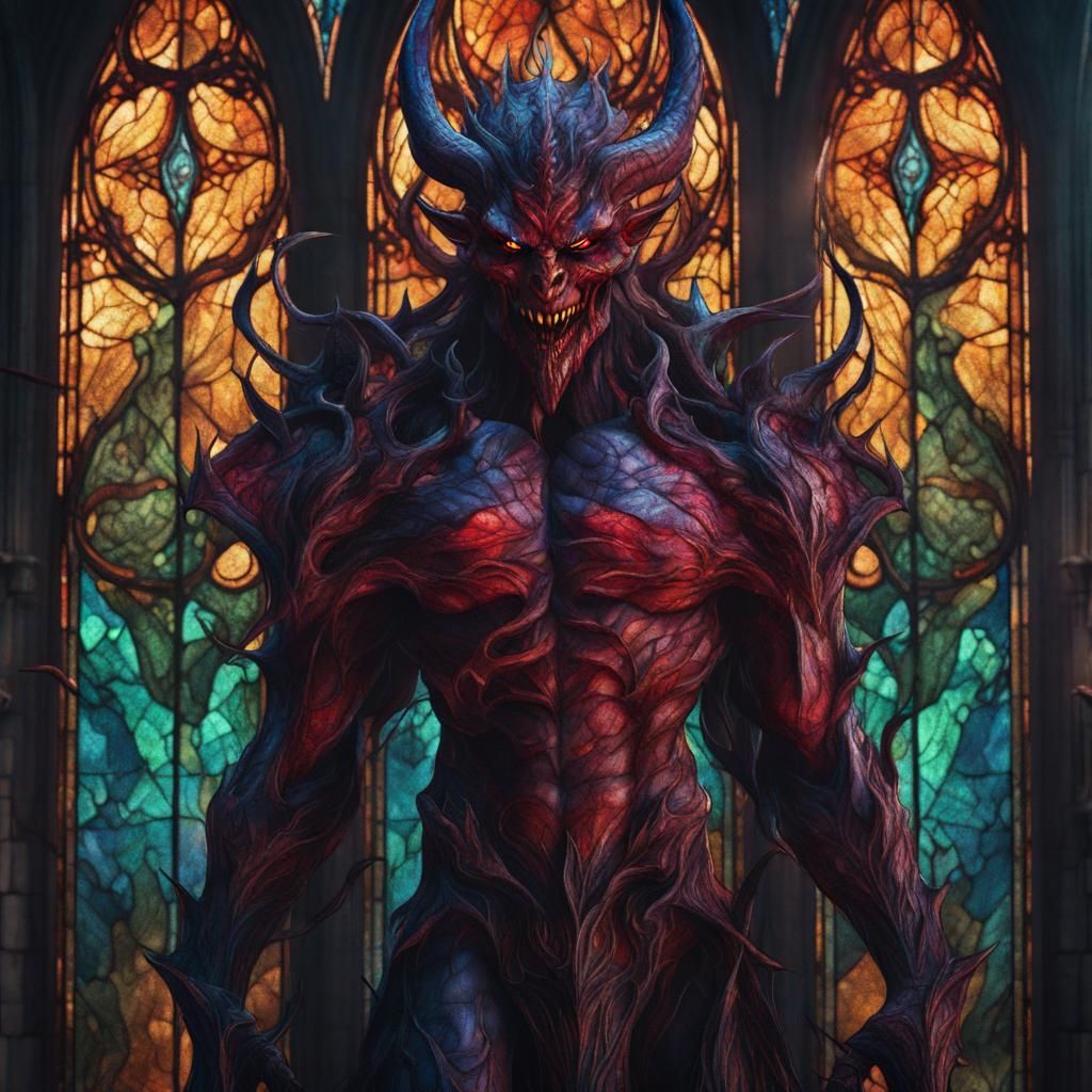 Stained Glass Demon: Detailed Matte Painting