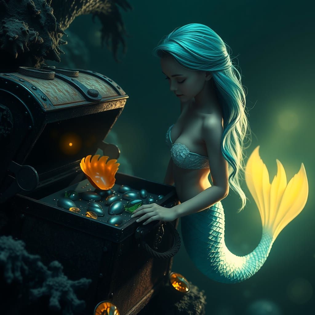 Mysterious Mermaid Discovers Ancient Treasure in the Dark Oc...