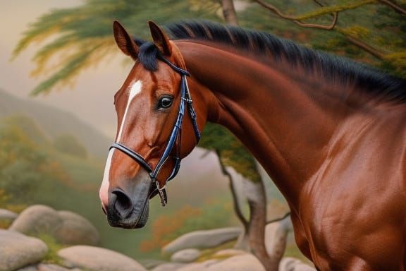 Beautiful Horse Portrait in Detailed Digital Painting Style