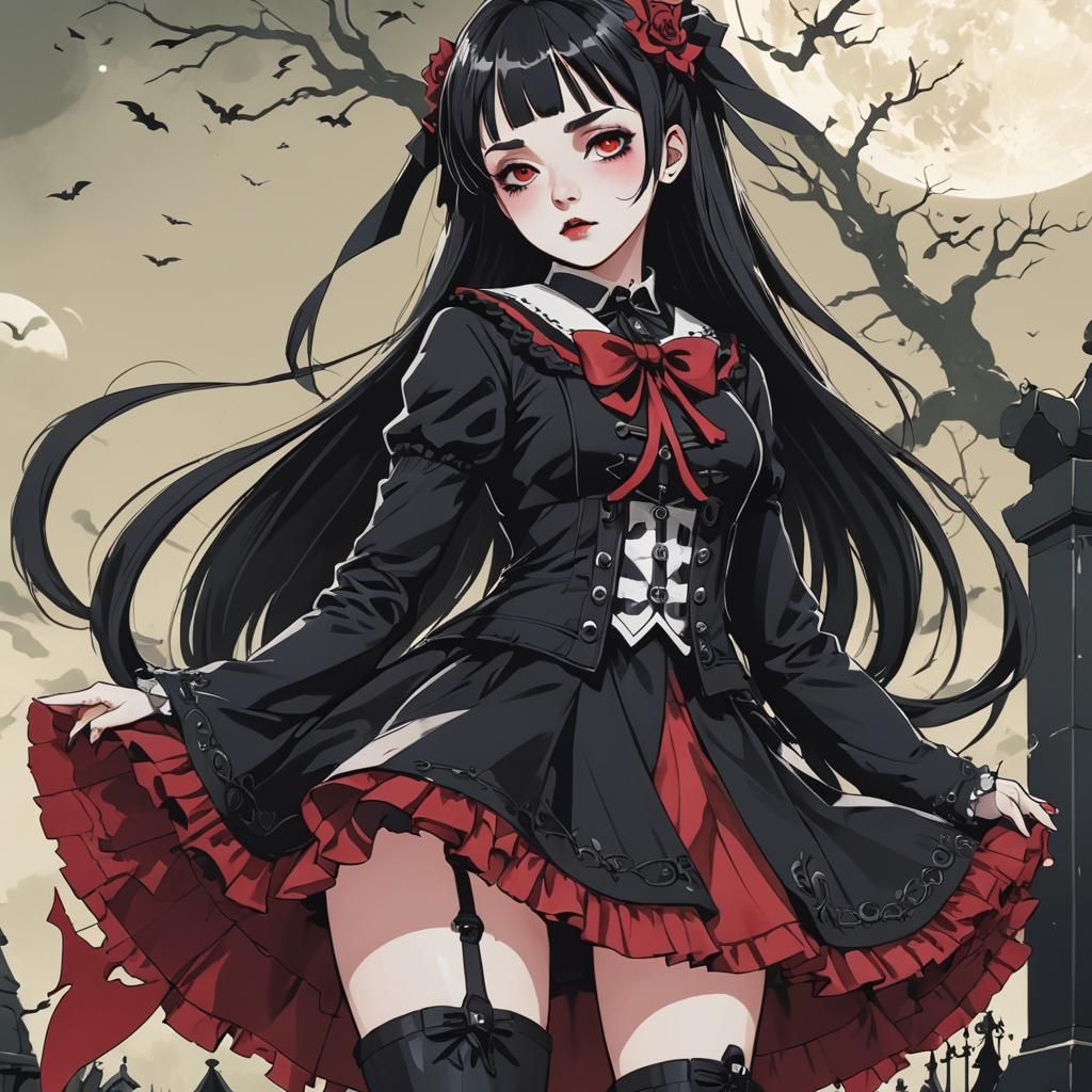 Wednesday Addams as Gothic Anime Character