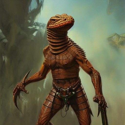 Lizard Warrior in Oil Painting Style