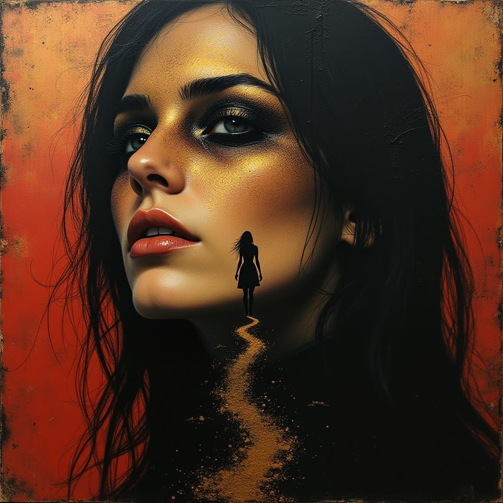 Surreal Woman's Face in Dark Dreamscape