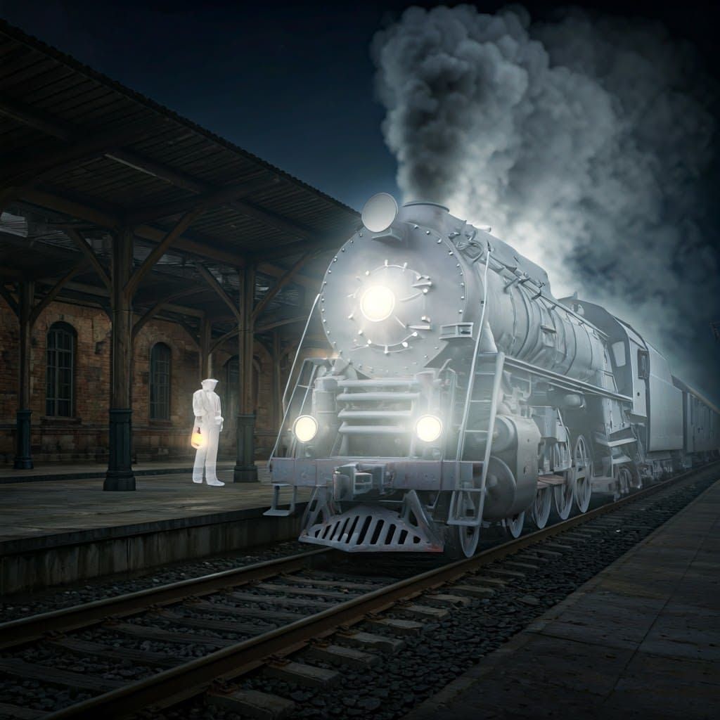 Ethereal Ghost Train Phases Through Abandoned Railway Statio...