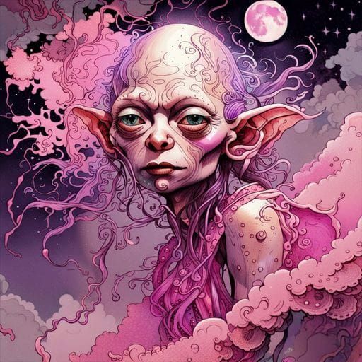 Smeagol in Pink Dress: Dreamy Digital Art