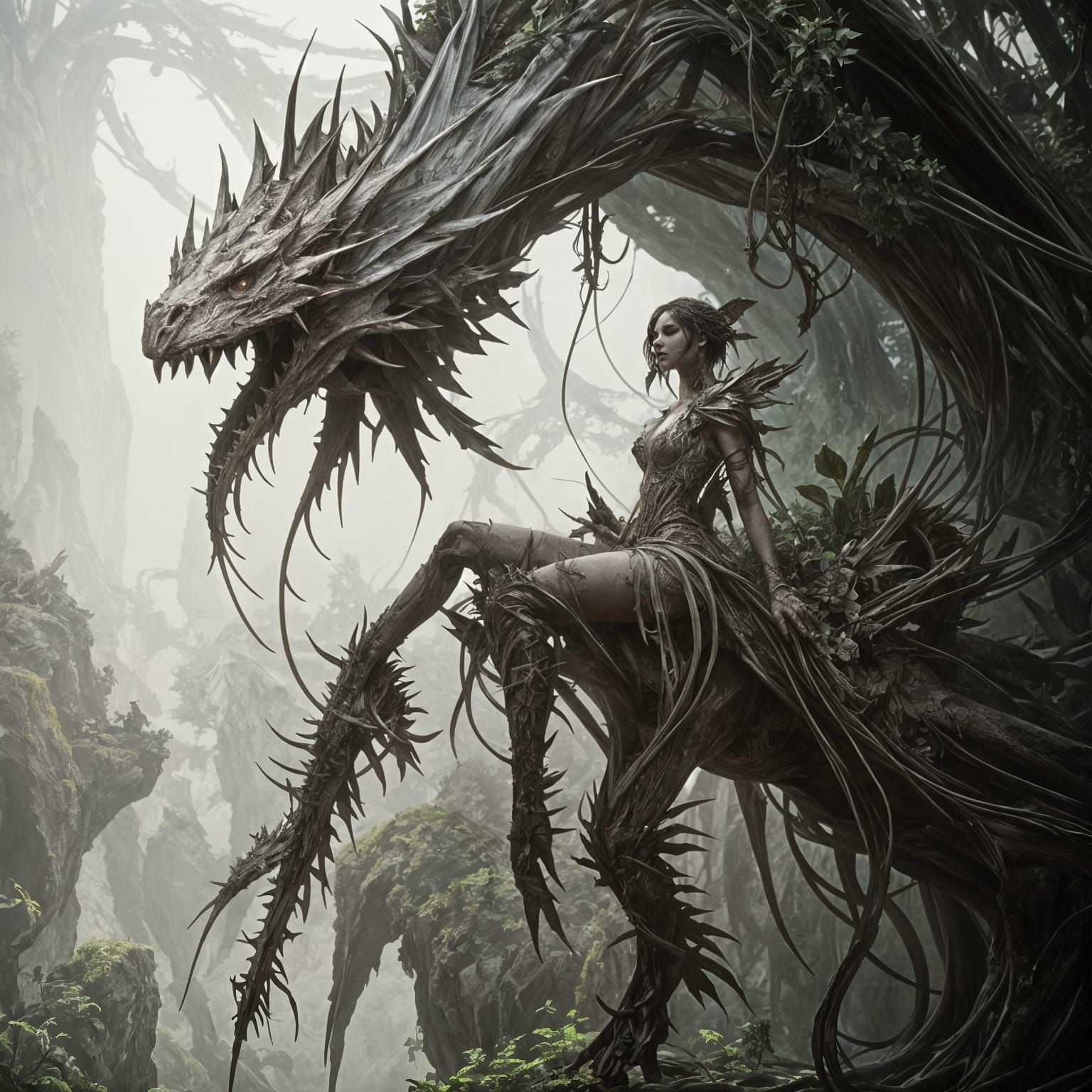 Dragon Entwined with Nature: Digital Art