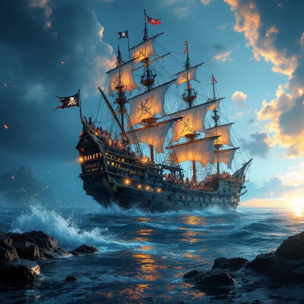 Pirate Ship Crewed by Female Buccaneers: Matte Painting