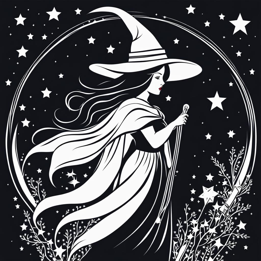Simple Witch Illustration with Magic Stars