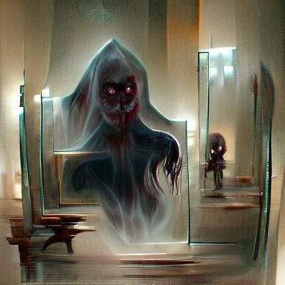 Sinister Ghostly Face Reflected in Mirror