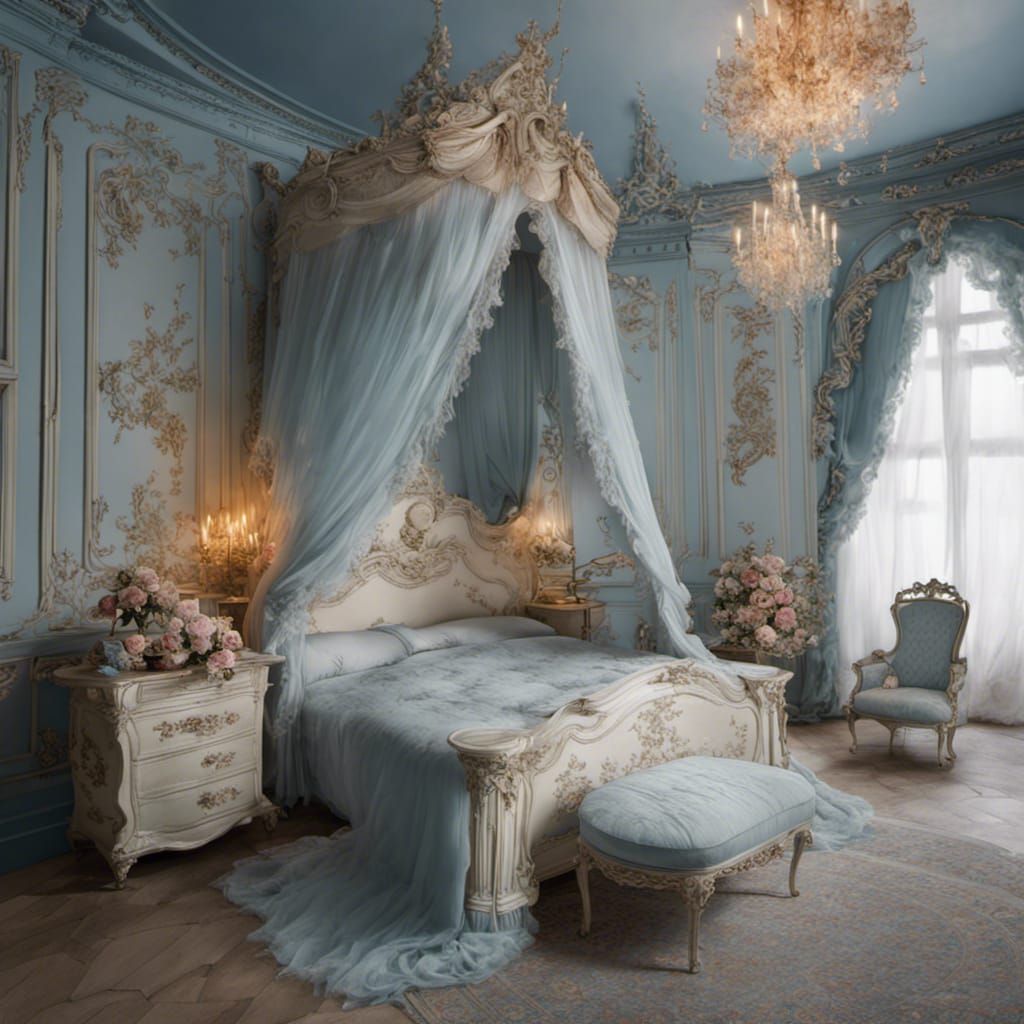 Rococo Princess Room at Night with Roses