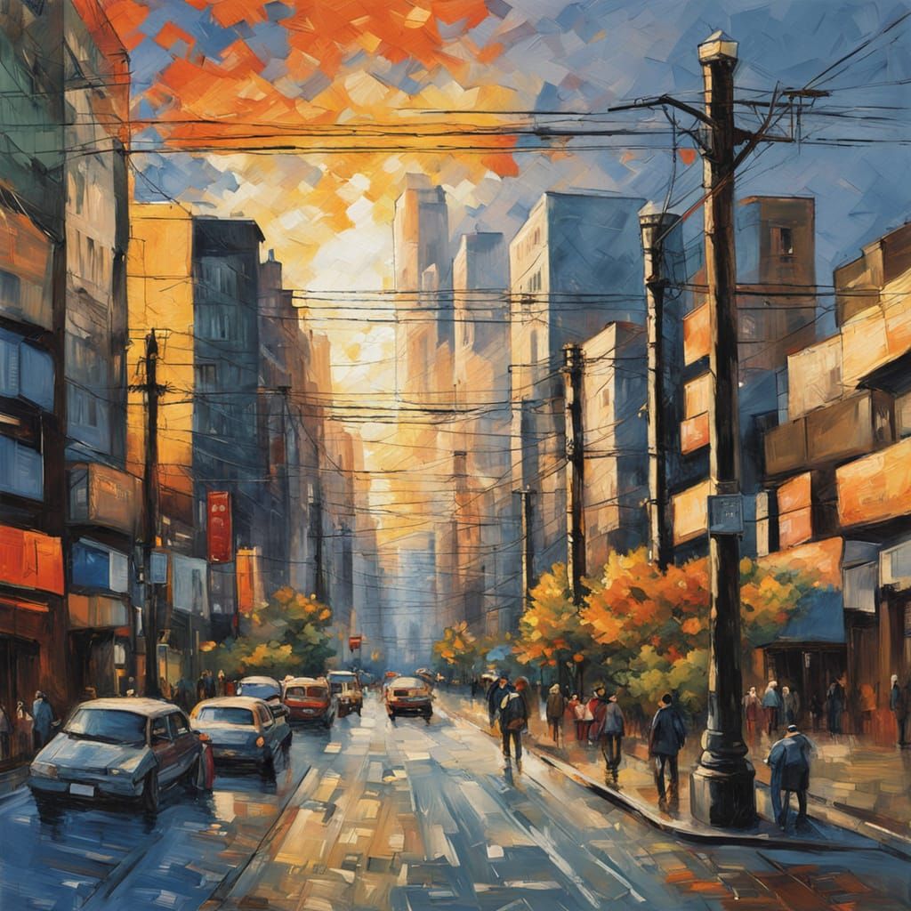 Vibrant Tokyo Streets in Neo-Impressionist Style