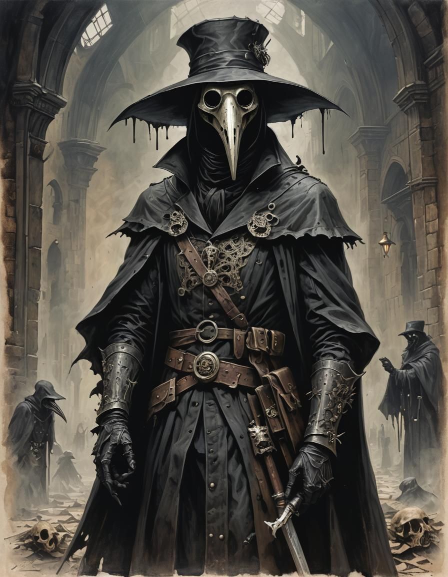 Sinister Gothic Plague Doctor in Dark Fantasy Style