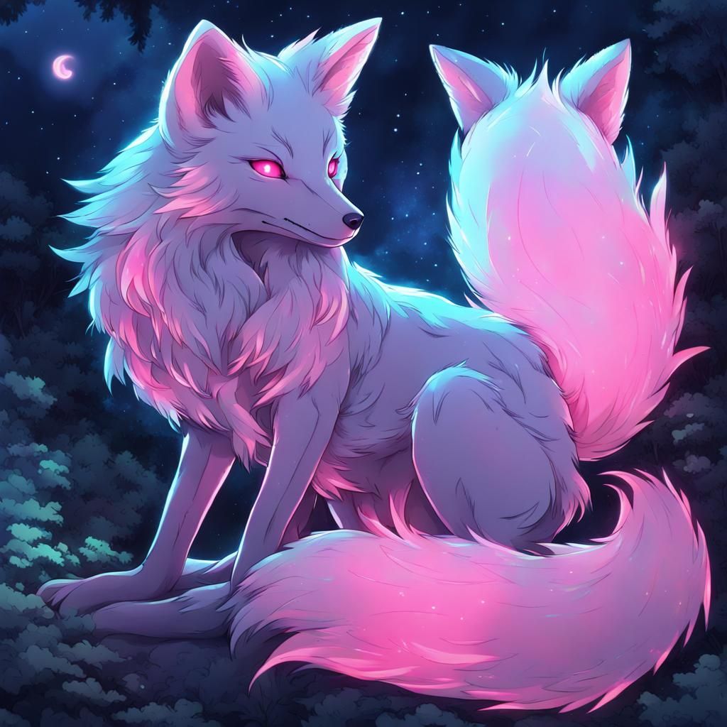 Bioluminescent Fox in Anime Style