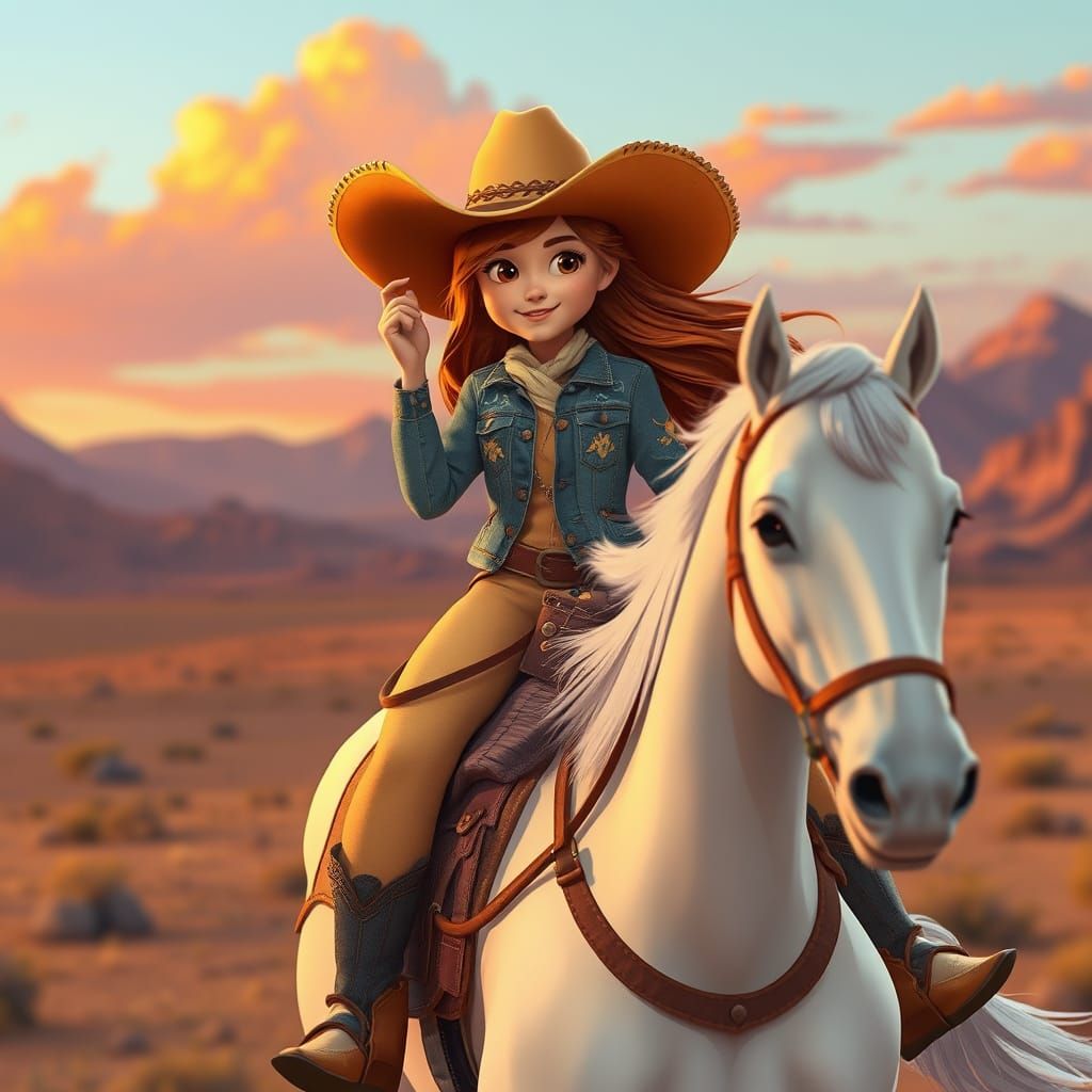 Disney Cowgirl Rides Into Sunset: Digital Art