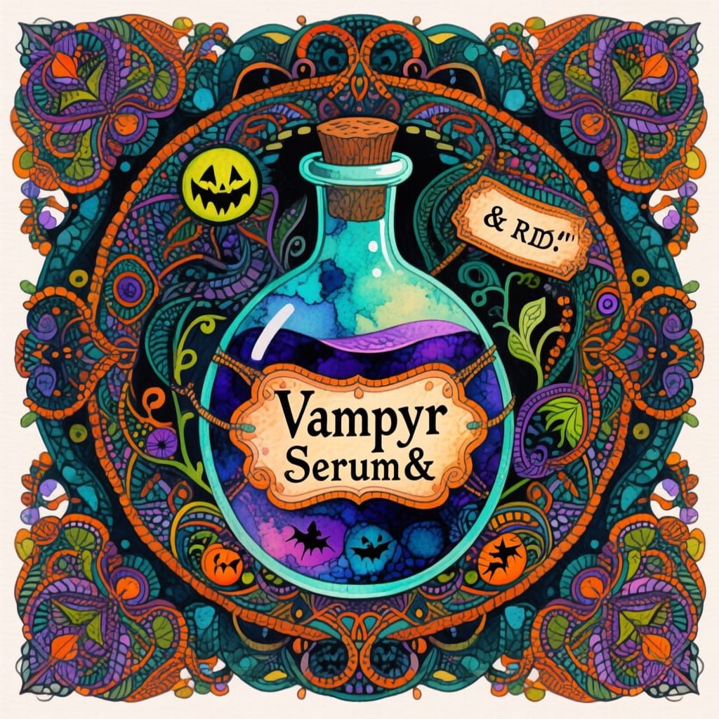 Intricately detailed alcohol ink illustration, Potions with ...