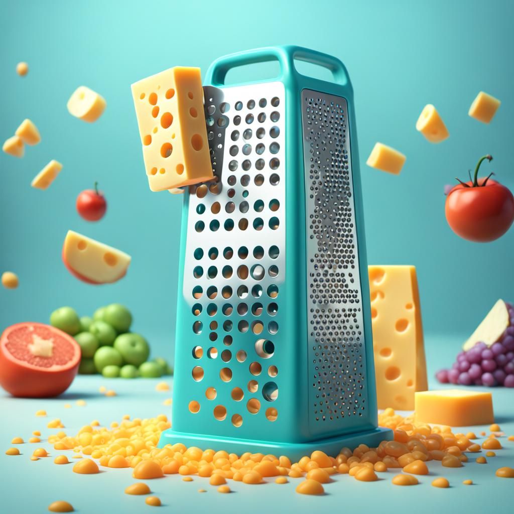 Cute CGI Cheese Grater in Pixar Style