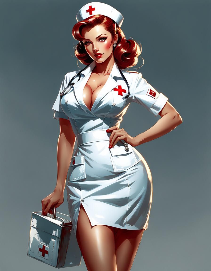 Classic Pin-Up Nurse in Digital Art Style