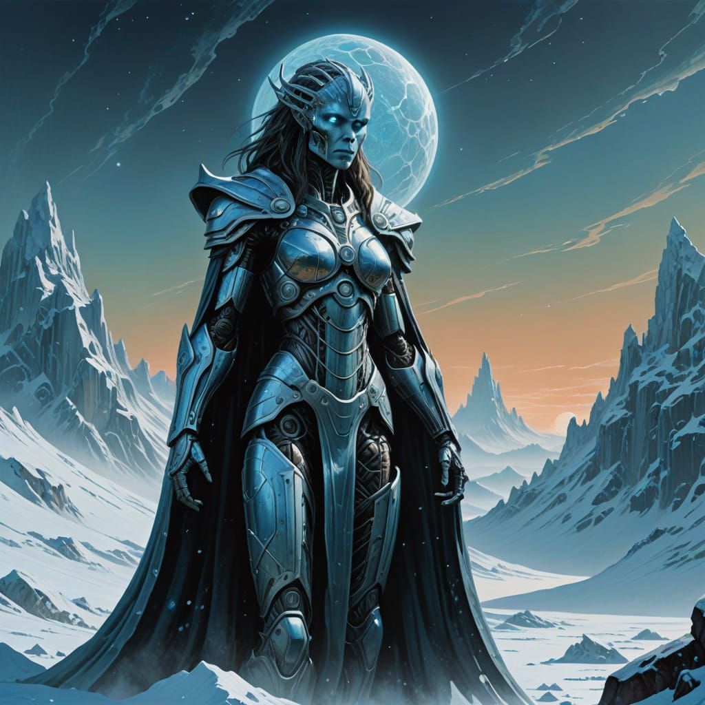 Ethereal Frost Giantess Reigns Over Pluto's Icy Landscape